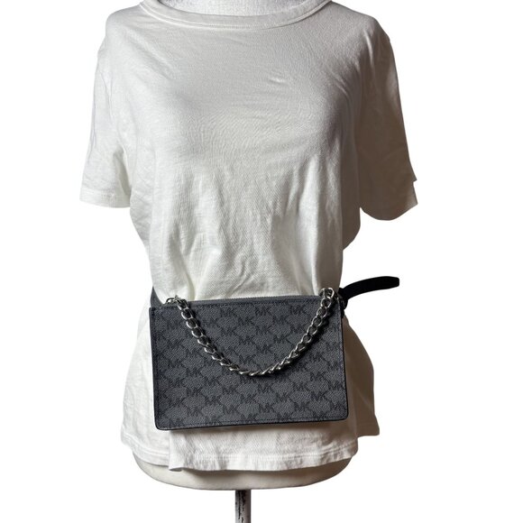 Michael Kors Womens Monogram Belt Bag /Fanny Bag With Chain Strap & Zip Closure - Picture 1 of 8